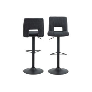 Lot de 2 tabourets de bar tissu et piétement noir gris