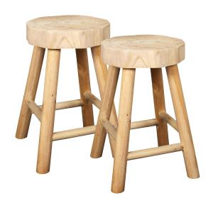 Lot  de 2 tabourets en bois de paulownia