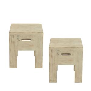 lot de 2 tabourets en bois massif carrés blanc