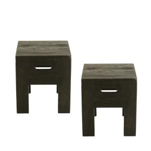 lot de 2 tabourets en bois massif carrés noir
