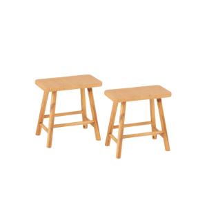 Lot de 2 tabourets en pin et rotin naturel