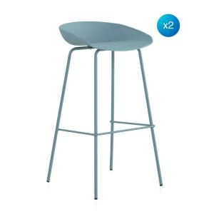 Lot de 2 tabourets en polypropylène bleu clair avec pieds e…