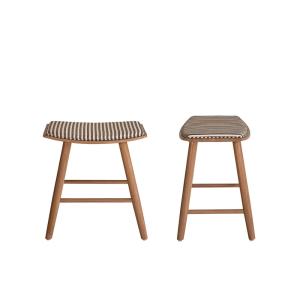 Lot de 2 tabourets en teck massif et assise à rayures 45 cm