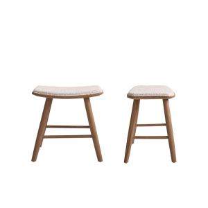 Lot de 2 tabourets en teck massif et tissu bouclette 45 cm