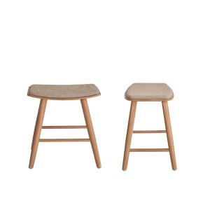 Lot de 2 tabourets en teck massif et velours grège 45 cm