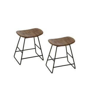 lot de 2 tabourets en teck recyclé brossé et en métal