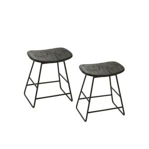Lot de 2 tabourets en teck recyclé brossé et en métal noir…