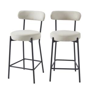 Lot de 2 tabourets en tissu beige piètement noir