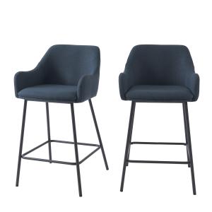 Lot de 2 tabourets en tissu bleu piètement noir