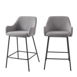 Lot de 2 tabourets en tissu gris piètement noir