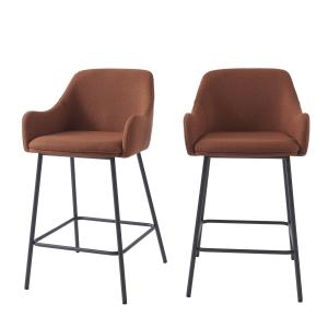 Lot de 2 tabourets en tissu terracotta piètement noir