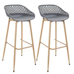 Lot  de 2 tabourets gris pieds effet bois verni