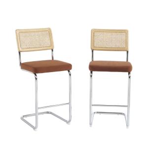 Lot de 2 tabourets mi-hauts  cannage velours côtelé terraco…