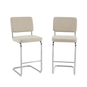 Lot de 2 tabourets mi-hauts  velours côtelé beige pied méta…