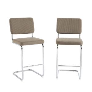 Lot de 2 tabourets mi-hauts  velours côtelé grège pied méta…