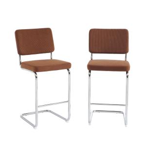 Lot de 2 tabourets mi-hauts  velours côtelé terracotta pied…