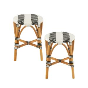 lot de 2 tabourets parisiens assise tressée rayures noir