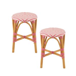 lot de 2 tabourets parisiens avec assise tressée rose