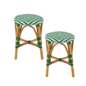 lot de 2 tabourets parisiens avec assise tressée vert