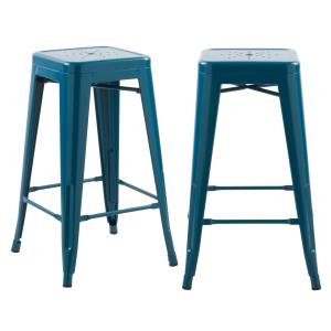 Lot de 2 tabourets pour îlot central 66 cm en métal bleu ma…