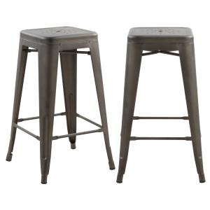 Lot de 2 tabourets pour îlot central 66 cm en métal gris ma…