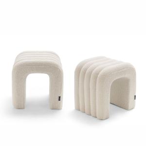 Lot de 2 tabourets rembourrés en tissu bouclette - Blanc