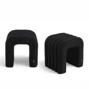 Lot de 2 tabourets rembourrés en tissu bouclette - Noir