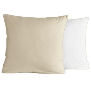 Lot de 2 taies bicolores en percale de coton  ficelle/blanc…