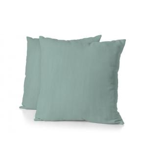 Lot de 2 taies carrées 65x65cm 100% lin lavé uni - Bleu
