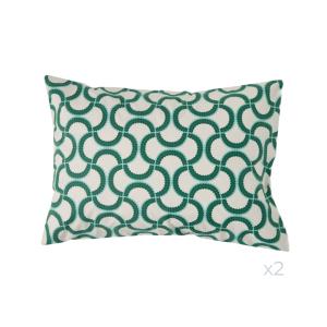Lot de 2 taies d'oreiller en coton bio blanc à motif vert 5…