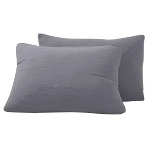 Lot de 2 taies d'oreiller en gaze de coton  ardoise 50x70 cm