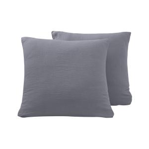 Lot de 2 taies d'oreiller en gaze de coton  ardoise 65x65 cm