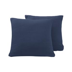 Lot de 2 taies d'oreiller en gaze de coton  indigo 65x65 cm