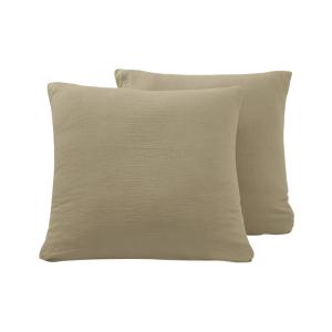 Lot de 2 taies d'oreiller en gaze de coton  sable 65x65 cm