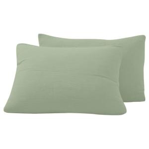 Lot de 2 taies d'oreiller en gaze de coton  sauge 50x70 cm