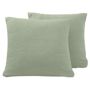 Lot de 2 taies d'oreiller en gaze de coton  sauge 65x65 cm