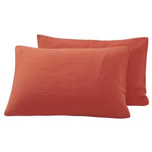 Lot de 2 taies d'oreiller en gaze de coton  terracota 50x70…