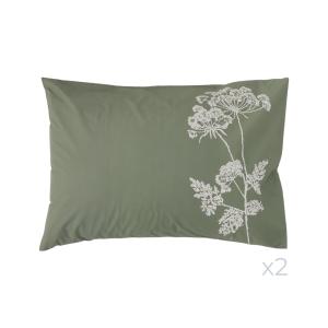 Lot de 2 taies d'oreiller en percale vert à motif 50 x 70 c…