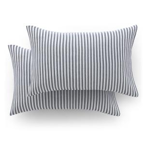 Lot de 2 taies d’oreiller jacquard coton à rayures bleu mar…