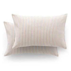 Lot de 2 taies d’oreiller jacquard en coton à rayures beige…