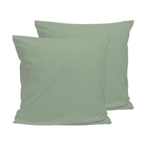 Lot de 2 taies d'oreiller percale de coton sauge 65x65cm