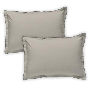 Lot de 2 taies d'oreiller unies coton finition bourdon beig…