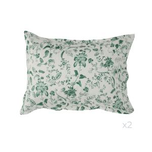 Lot de 2 taies en coton blanc imprimé vert 50 x 75 cm