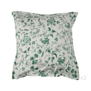 Lot de 2 taies en coton blanc imprimé vert 65 x 65 cm