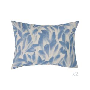 Lot de 2 taies en lin et en coton 50 x 70 cm ecru/bleu gris