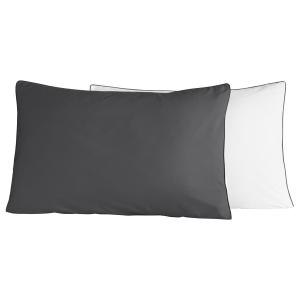 Lot de 2 taies en percale de coton  blanc/anthracite 50x70…