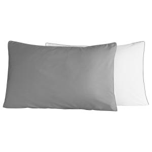 Lot de 2 taies en percale de coton  gris perle/blanc 50x70…