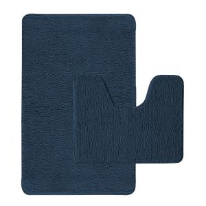Lot de 2 tapis de bain polyester 50x80cm   contour bleu