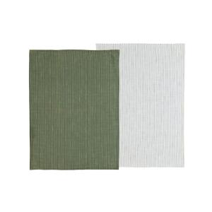 Lot de 2 torchons en coton bio olive et blanc 50x70cm