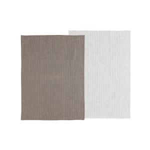 Lot de 2 torchons en coton bio taupe et blanc 50x70cm
